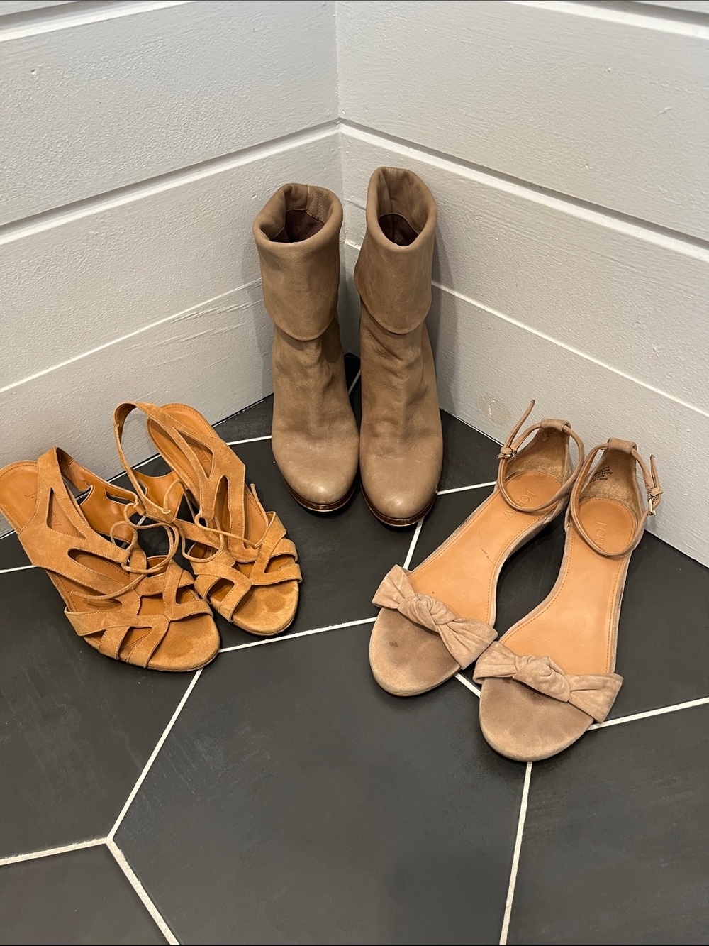 J. Crew Women's Tan Suede Ankle Boots & Matching Sandals Set